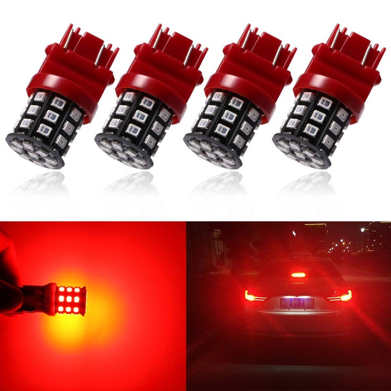 Antline مصابيح LED أنتلين 3157 3156 3057 4157 3056 حمراء زاهية، 12-24 فولت ساطعة للغاية 800 لومن بديل لمصابيح الفرامل الخلفية، مصابيح إشارة الانعطاف، ضوء الانتظار (عبوة من 4)  - Image 2